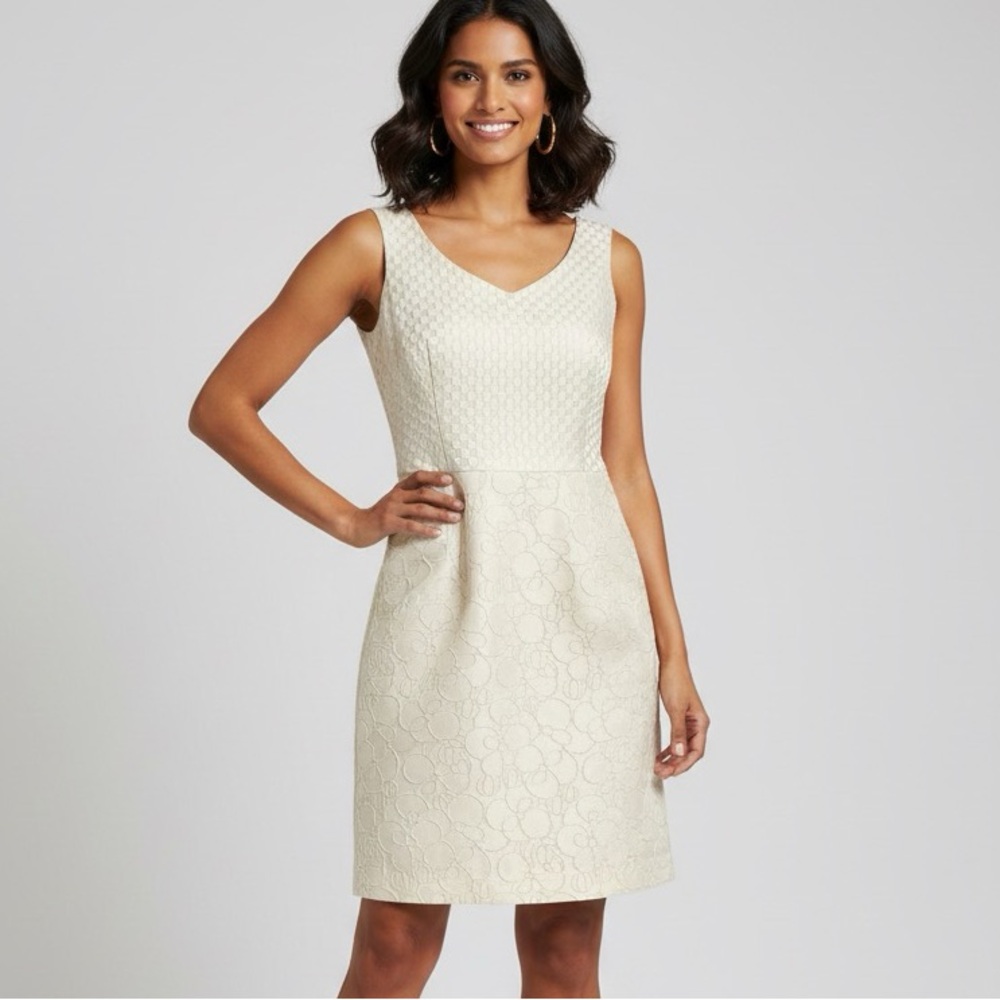 Max Mara Studio Sleeveless Cream Taffeta Textured Tea Dress Size 2